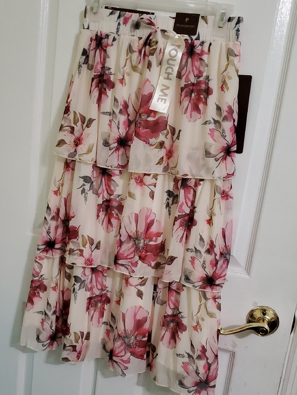 NEW Polished & Poised Boho Fairy Cream Fuschia Floral Tiered Maxi Skirt M
